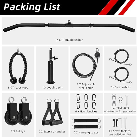 LFJ Fitness Cable Pulley System LAT Pulldown and Lift Cable Machine Home Gym Muscle Arm Strength Training Equipment