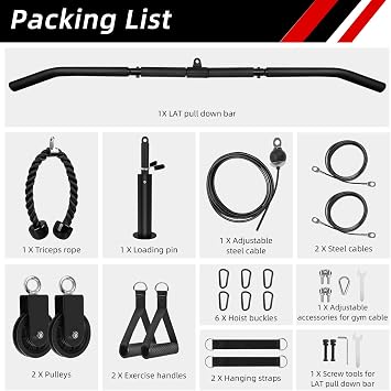 LFJ Fitness Cable Pulley System LAT Pulldown and Lift Cable Machine Home Gym Muscle Arm Strength Training Equipment