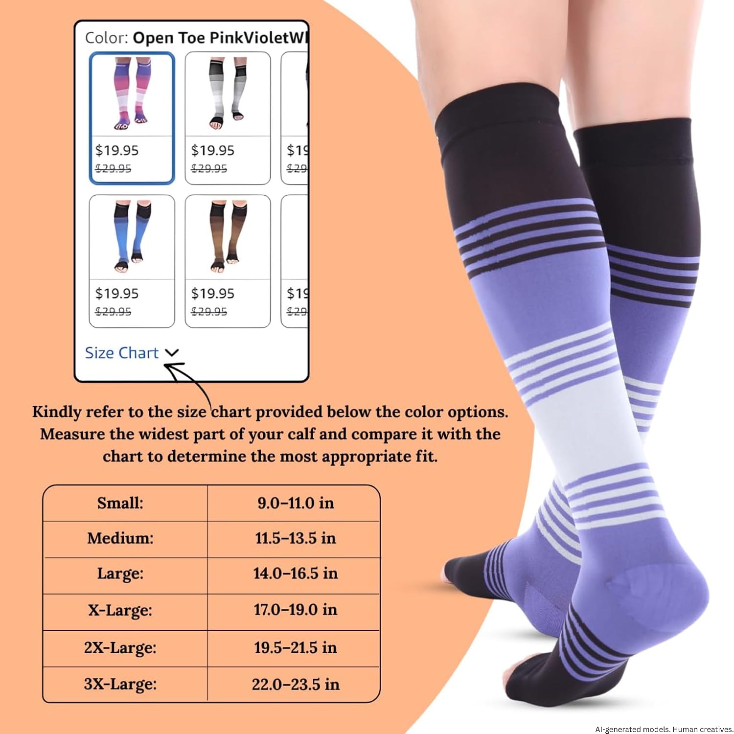 Doc Miller Open Toe Compression Socks 20-30 mmHg for Women & Men, 1 Pair | Knee High, Wide Calf, Swelling Relief, Varicose Veins, Leg Pain, Circulation Support, Travel, Nurses, Recovery