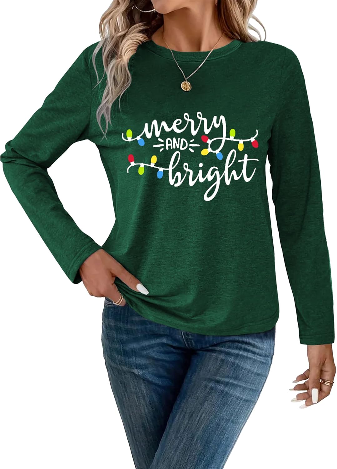 Christmas Shirts for Women:Merry and Bright T Shirt Long Sleeve Xmas Gift Shirts Christmas Vacation Tees - Image 3