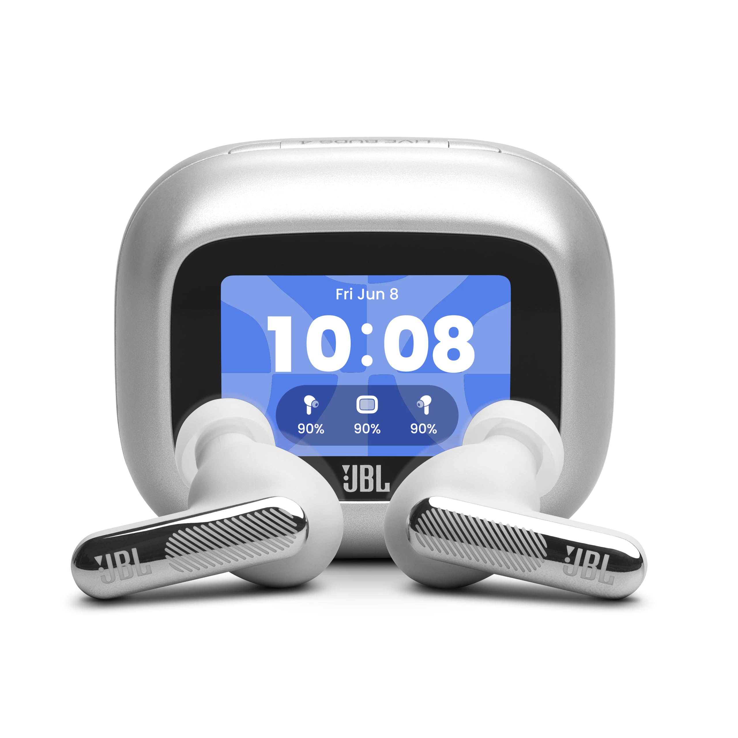 jbl new live beam 4 tws with smart charging case, hi-res audio, true adaptive noise cancelling 2.0, 6-mic perfect calls 2.0, personi-fi 3.0, bt 6.0, le audio,auracast, up to 48h playtime, ip55, silver