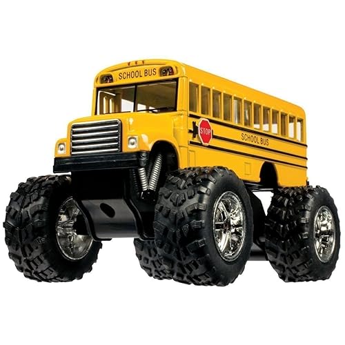 KinsFun 5" Monster School Bus Die Cast Metal Model, Pullback Action Toy Monster Truck