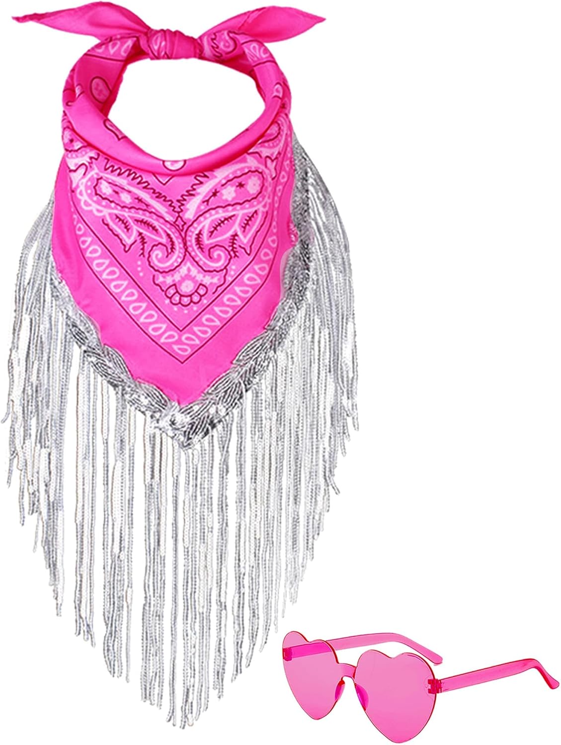 Fringe Rhinestone Bandana with Heart Sunglasses, Disco Cowgirl Bachelorette