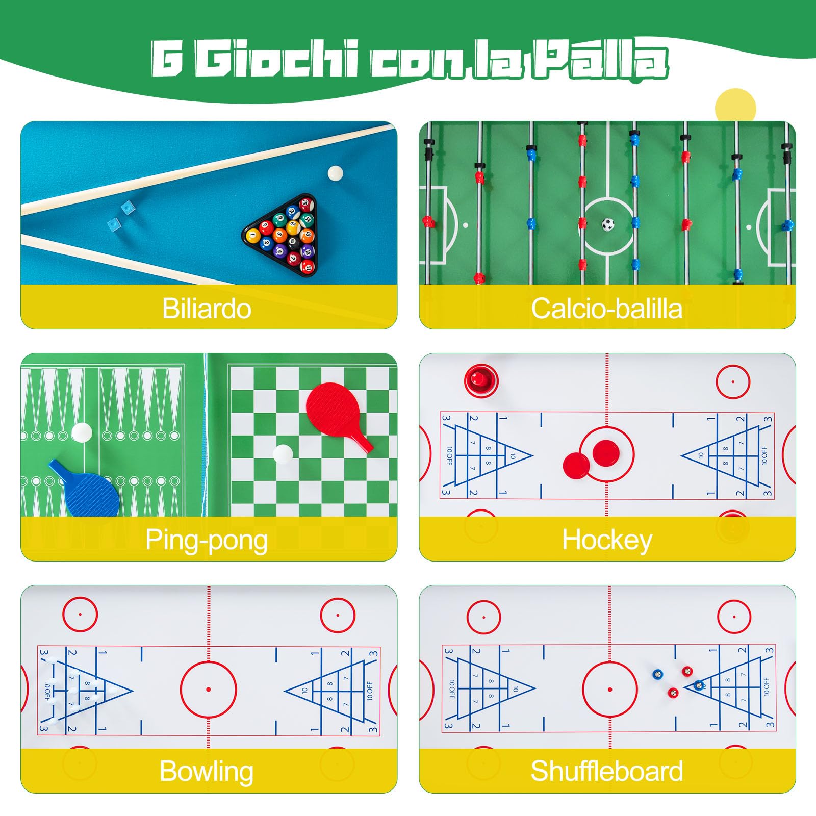 RELAX4LIFE 12 IN 1 Tavolo da Gioco Multifunzionale, Set da Tavolo Multigioco Calcio Balilla Ping Pong Air Hockey Scacchi Bowling, per Casa Ufficio Bar