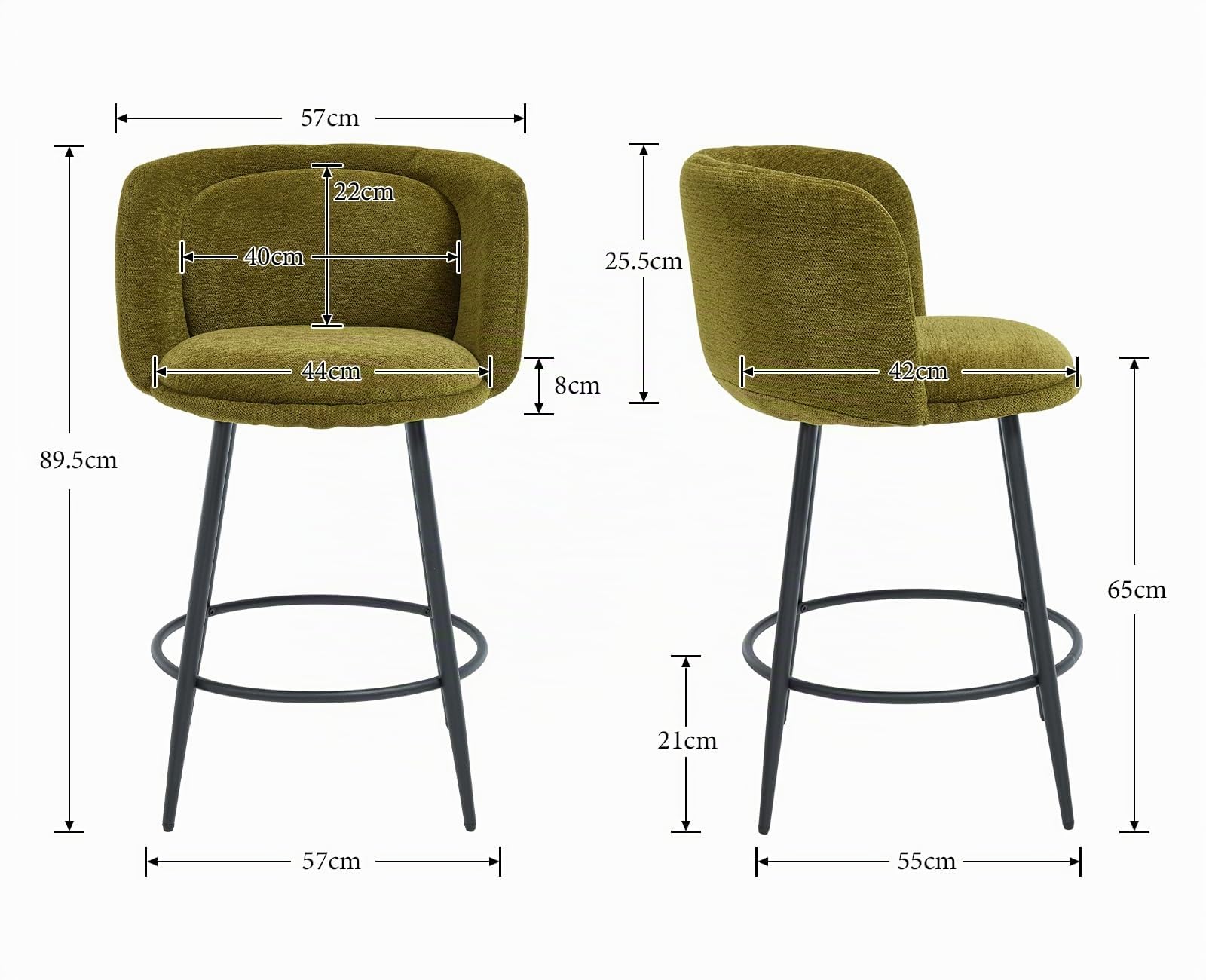 Ya-Home Set di 2 Sgabelli Cucina in Tessuto con Gambe in Metallo, Verde