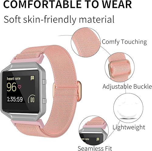 Miniatura 3 de Paquete de 2 bandas elásticas compatibles con Fitbit Blaze para hombres y mujeres, correas trenzadas de nailon ajustables con marco de metal
