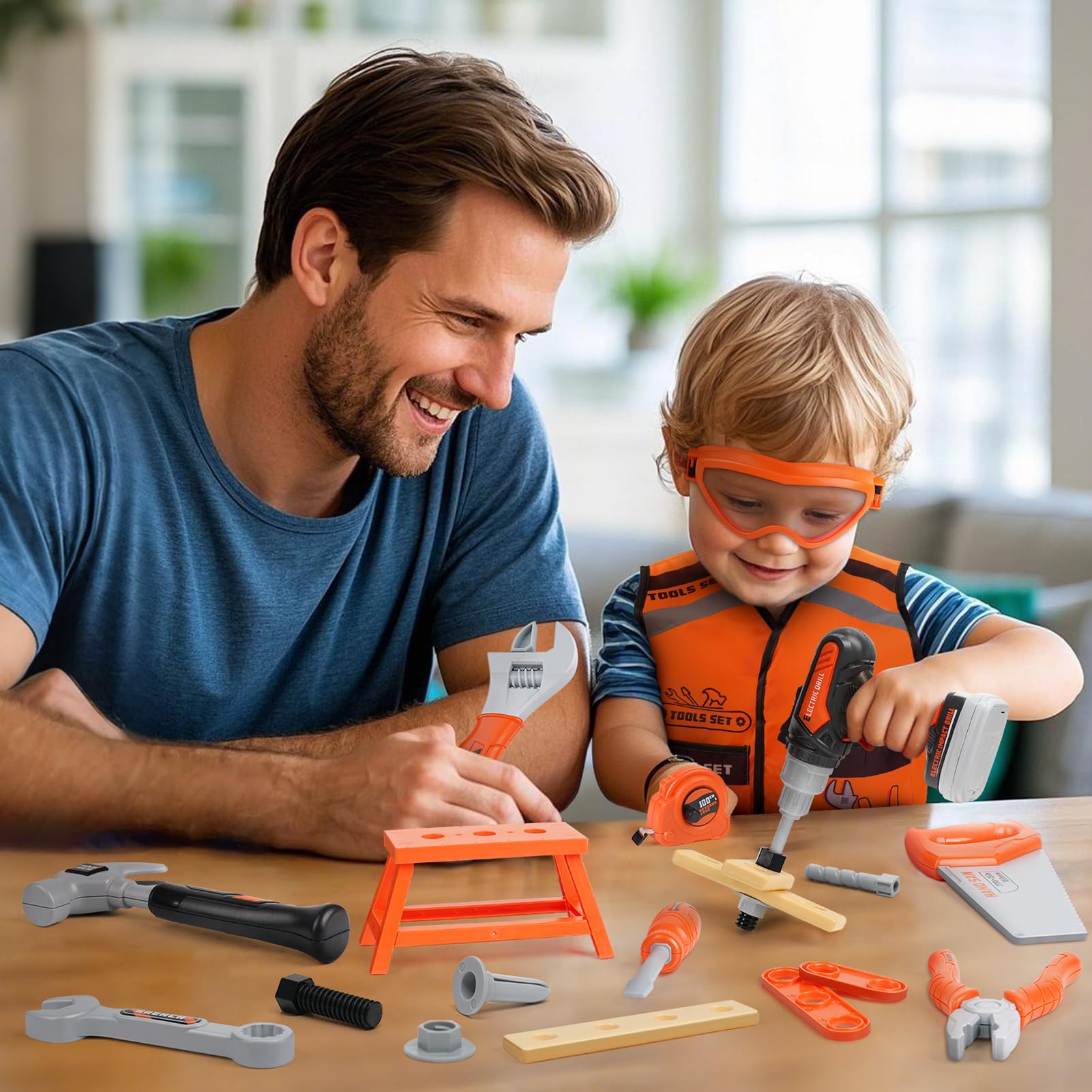Vanplay Kids Toys Kids Tool Set Electric Drill with Tool Bag & Vest, 43 Pcs Pretend Play Tools Toys for 3 4 5 Year Old Boys Girls - Image 2