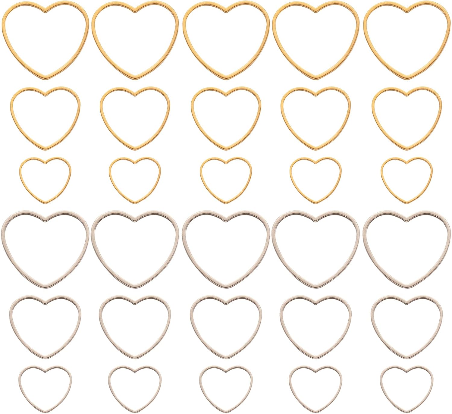 Craftdady 35pcs Golden Heart Linking Rings 4 Sizes Stainless Steel Hollow Heart Frame Pendants Open Bezel Charms Connectors for DIY Necklaces Bracelets Earrings Jewelry Crafts