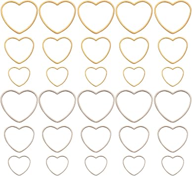 60Pcs Open Bezels Heart Charms Linking Rings 3 Sizes Hollow Heart Link Charms Open Bezel Frames Beading Hoop Earrings for Necklace Bracelet Jewelry Making Resin Craft