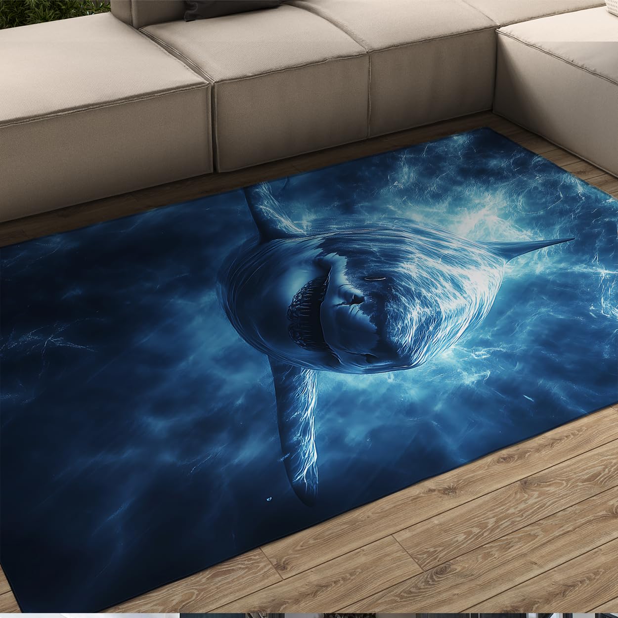 Tapis requin bleu doux tapis océan antidérapant et lavable salon 200x300