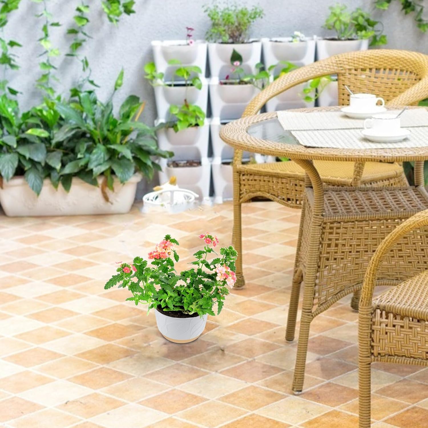 Orchid Planter Pot Large Diameter Plastic Planter Cups for Indoor Gardening with Drainage Holes White Nordic Style Ribbed Design Suitable for Home Balcony Planting to 10 Orchids