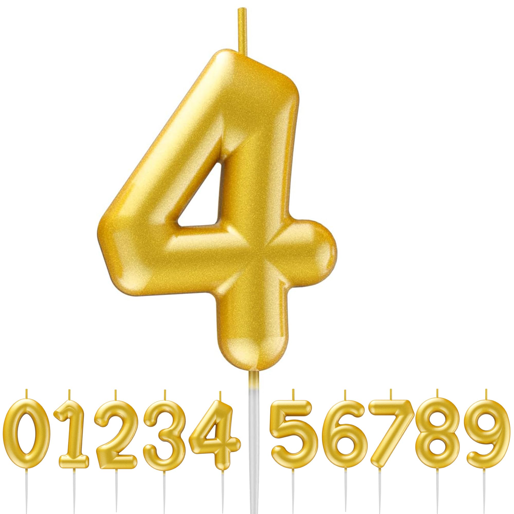 Gold Number Candle Happy Birthday 3D Number Candles for Birthday Cake Party Decoration Wedding Anniversary Celebration Supplies (Gold 4)