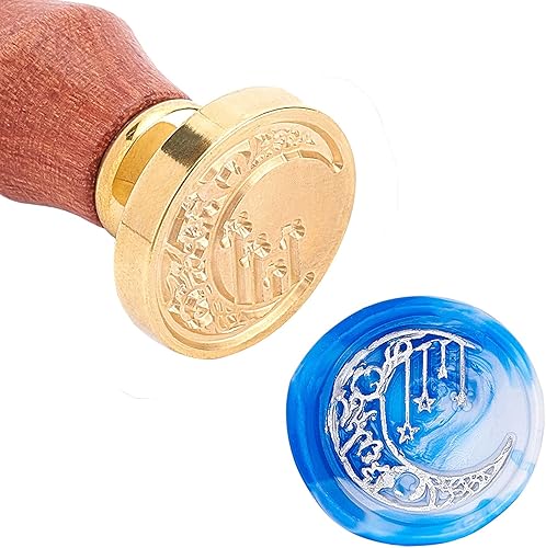 Miniatura 7 de CRASPIRE Sello de cera con diseño de luna y estrellas, estilo vintage, bohemio, 0.98 pulgadas, sello de latón extraíble con mango de madera para