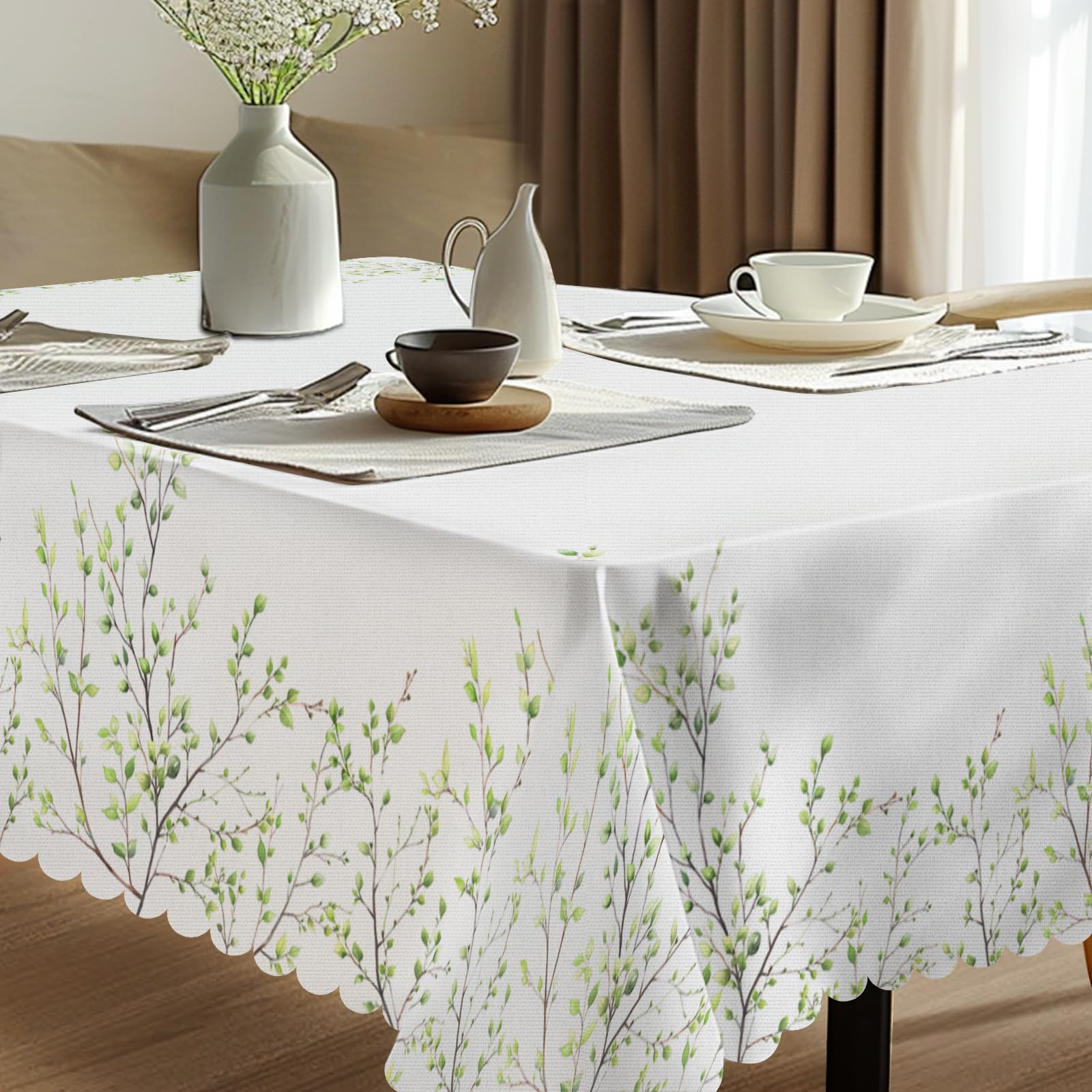 Green Leaf Wipe Clean Table Cloths - 140x180cm, Waterproof, Washable, Rectangular Floral Tablecloth for Kitchen Garden, Picnic, Party - Image 4