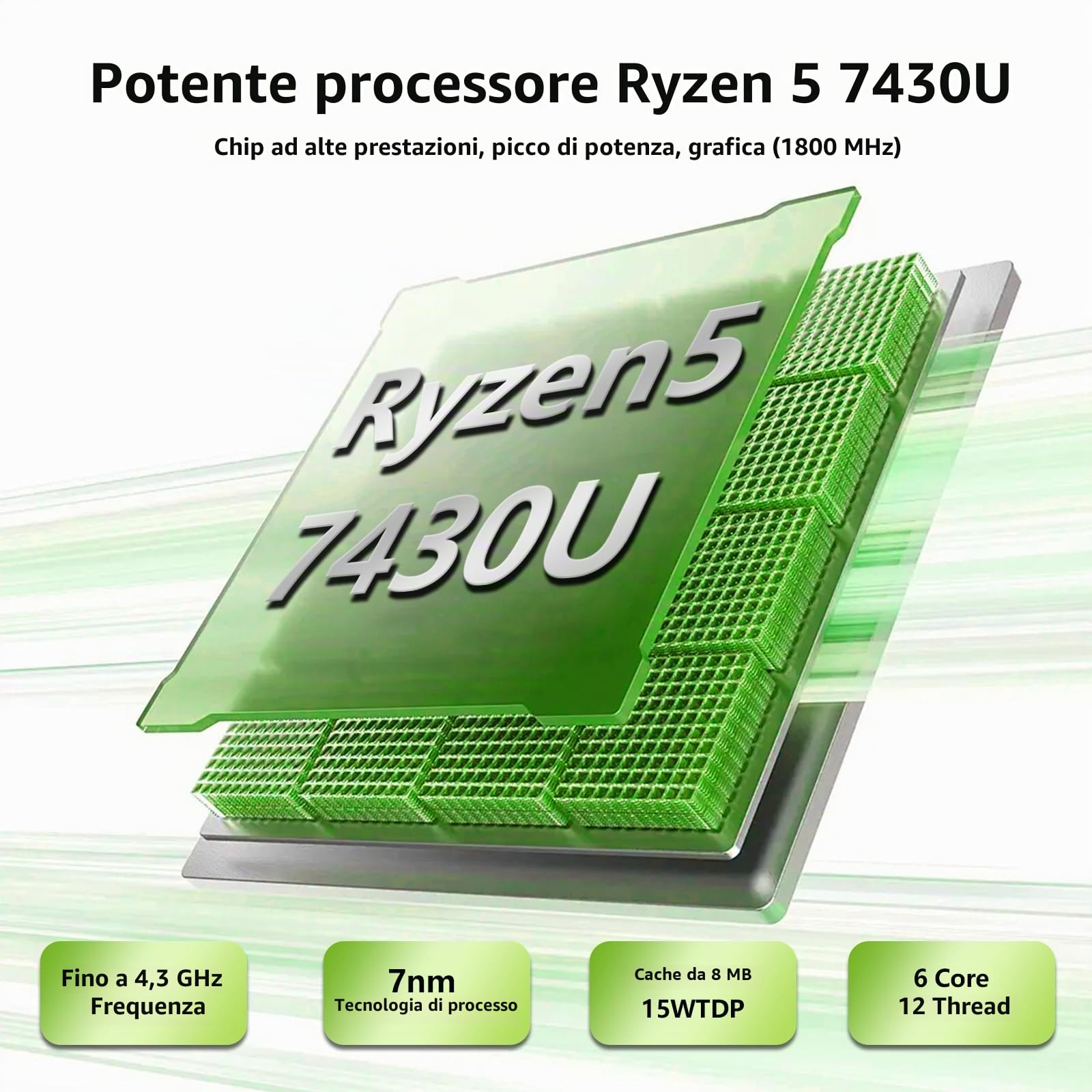 PC Portatile 15,6 Pollici con Ryzen 5 7430U, 32GB RAM 1TB SSD, Notebook Win 11 Schermo FHD 1920*1080, Laptop con Tastiera Retroilluminata con Tastierino Numerico, Computer Portatile Type-C HDMI USB3.0