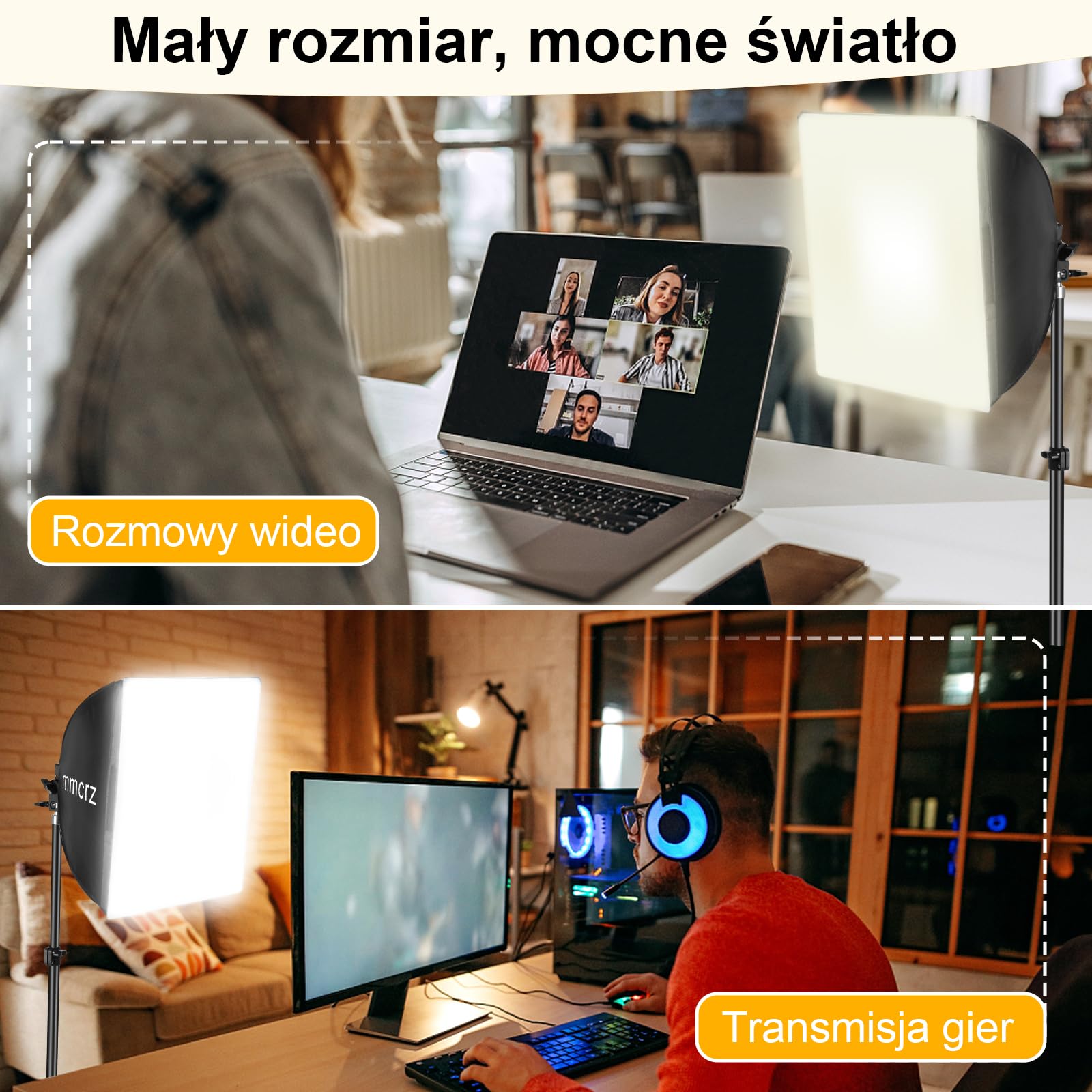Zestaw 2 profesjonalnych lamp Softbox, 40 x 40 cm, duże lampy studyjne o mocy 85 W, 2700–6500 K, E27, oświetlenie ciągłe do fotografii / nagrywania wideo / transmisji na żywo