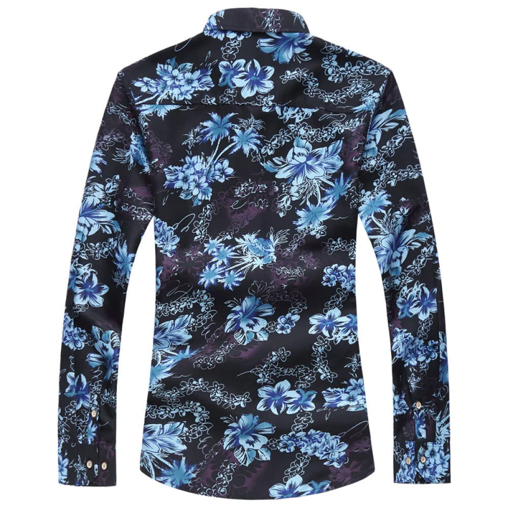 HGJH Hawaii Hemd, Herrenhemd Große Größe Blauer Kokospalmen-Blumendruck Hawaiihemd Kuba-Kragen Schwarze Lange Ärmel Button-Down-Weiches Strandhemd Henley-Hemd Für Männer Jungen