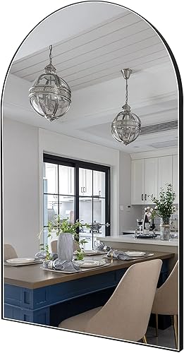 FUMANGO Espejo de arco negro, espejo de pared de 24 x 36 pulgadas, espejo decorativo grande para tocador, espejos de baño arqueados para pared,
