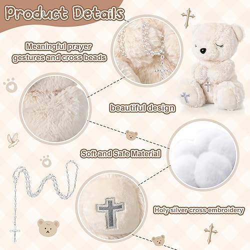 Miniatura 3 de Bendito oso de peluche de 10 pulgadas con rosario, regalos de dedicación y bautismo para niñas y niños, primera comunión, regalos de bautizo