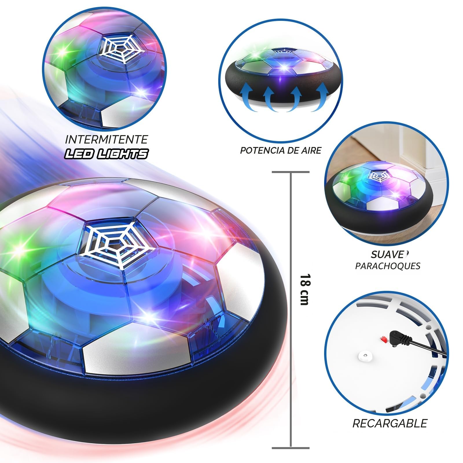Buoeuik Balón Fútbol Flotante, Air Power Football Regalo Niño 3 4 5 6 7 8 9 Años Pelotas de Futbol Recargable Juegos Interactivos Air Hockey Soccer con Luces LED Juguetes para Niños Niñas