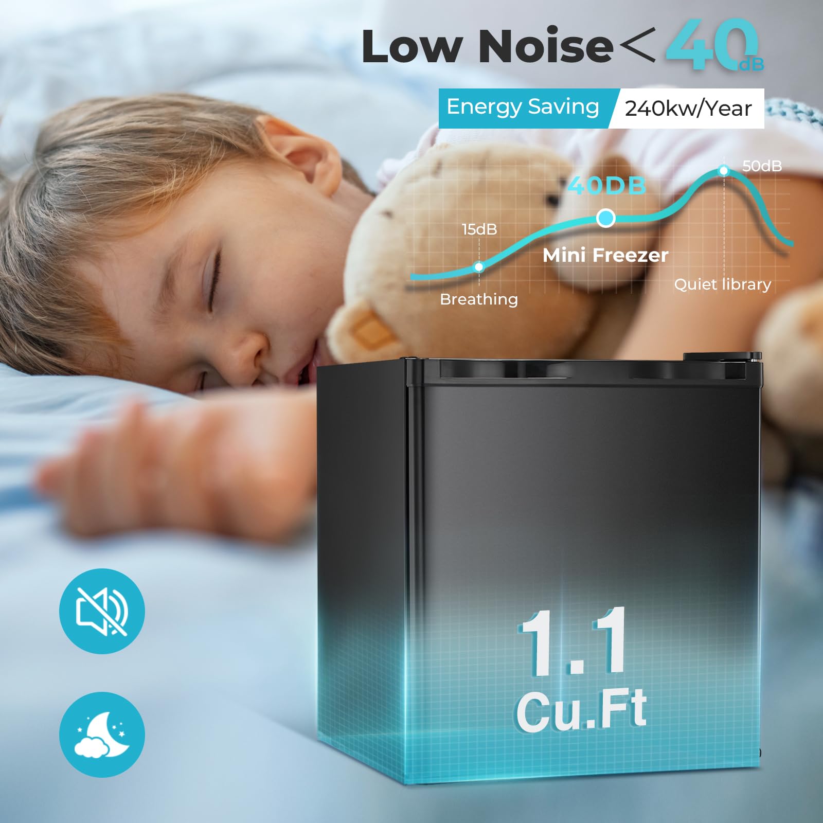 R.W.Flame Mini Freezer 1.1 Cubic Feet, Small Freezer Reversible Single Door, Upright Freezer With Shelves, Adjustable Feet For Bedrooms/Dorms/Apartment/Office/Home (Black on Fridge.com - View 5
