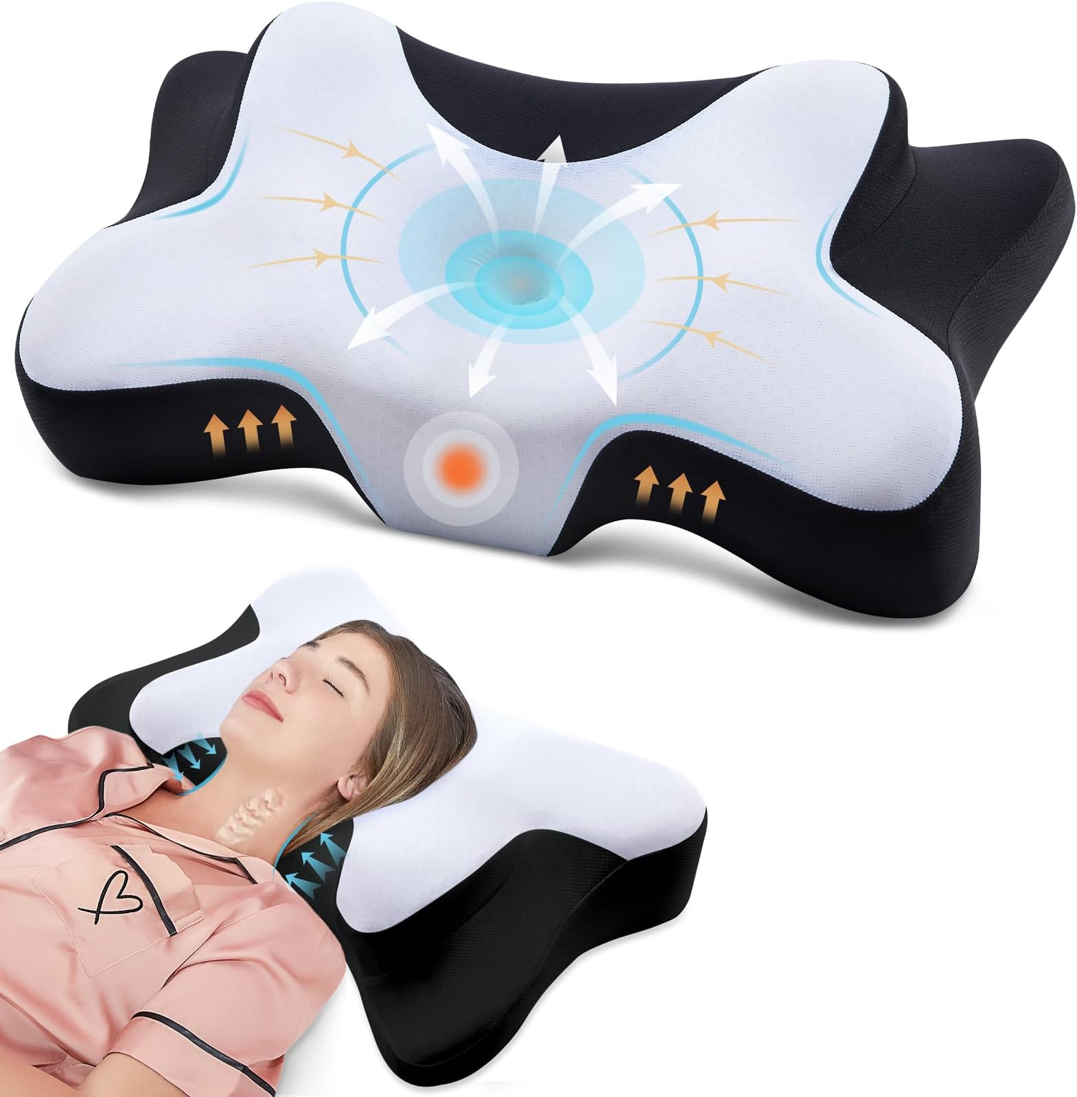 DONAMA Cervical Neck Pillow for Pain Relief,Odorless Contour Memory Foam Pillows with Cooling Pillowcase Cozy Sleeping, Orthopedic Ergonomic Bed Pillows for Side Back Stomach Sleepers