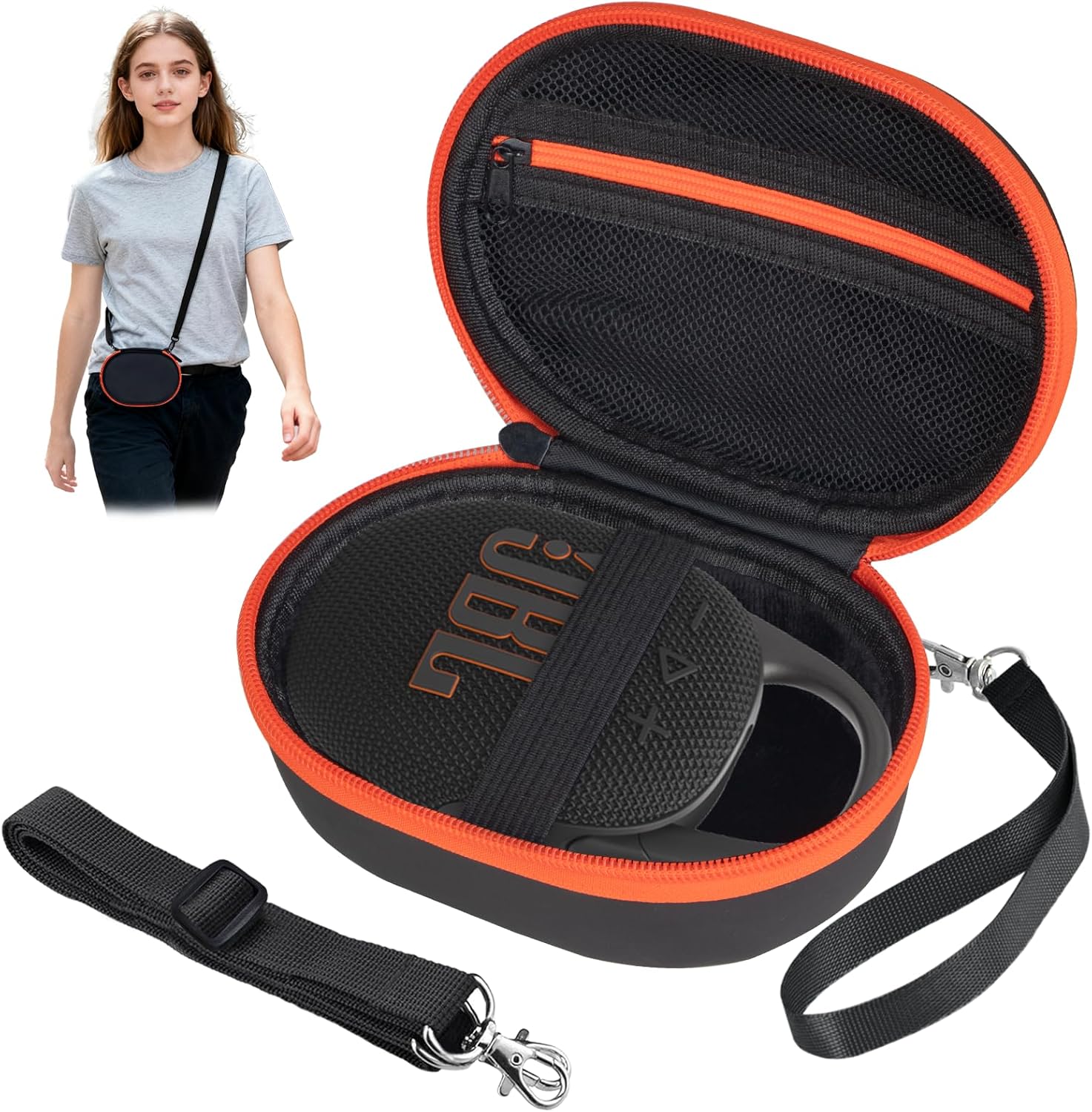 Portable EVA Hard Case for JBL Clip 5 & Clip 4, Waterproof and Dustproof Mini Bluetooth Speaker Carrying Case with Strap for Home, Outdoor and Travel (Black) - Box Only