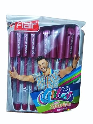 Jinvani Flair Sparkle Glitter Gel Pen (Pack Of One = 10 Pens) By Jinvani Store (Purple)