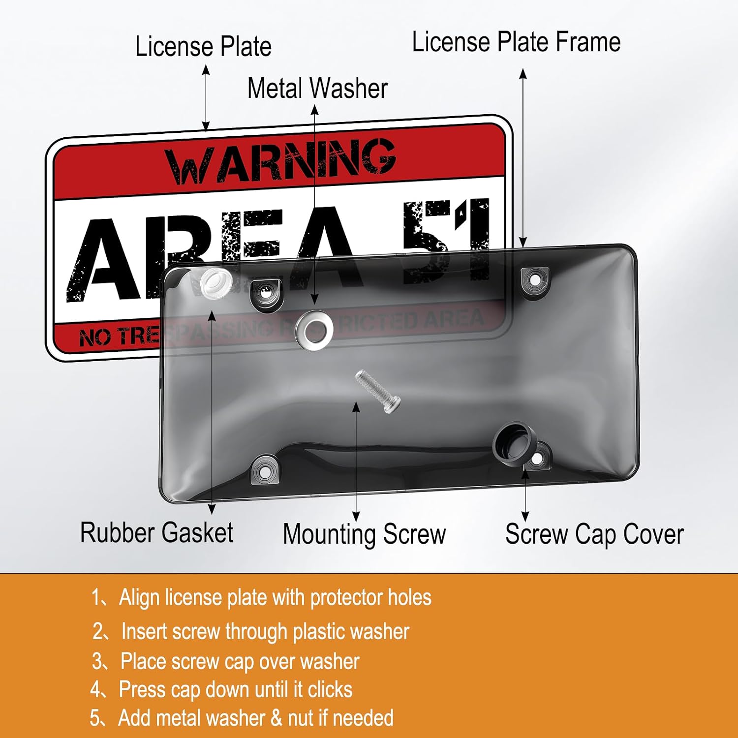 2Pcs License Plate Covers & License Plate Protectors Tinted Smoked Deep Black Car Plate Shields with Complete Hardware Kit Unbreakable Rust-Proof for Front & Rear Fit Any Standard US Plates