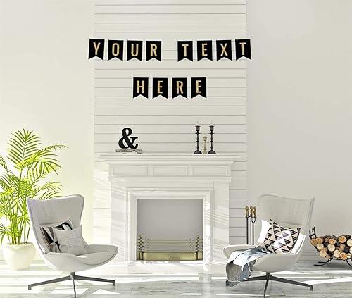 Miniatura 4 de Andaz Press Decoración de pancarta de fiesta negra con purpurina dorada sintética totalmente personalizada, tu texto aquí, aproximadamente 5 pies, 1