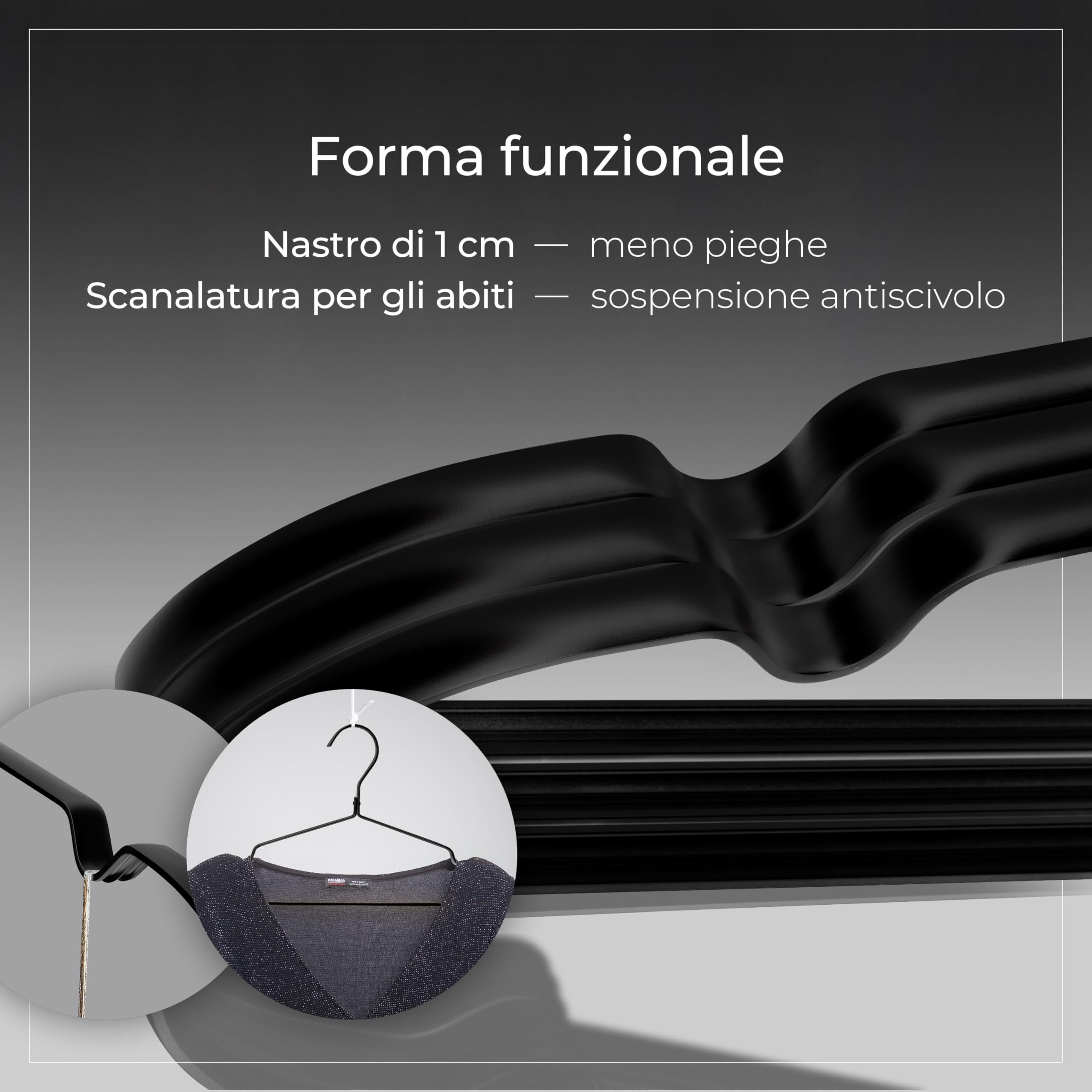 Parusia Gruccia appendiabiti in metallo nero, 42 cm di larghezza, 1 cm di spessore, antiruggine, indeformabile, per riporre abiti e organizzare armadi, appendiabiti, Clothes Hanger (20)