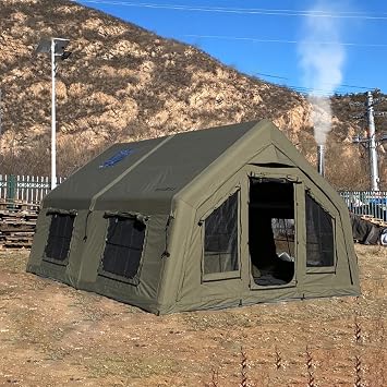 4 Season Air Tent Glamping Tent with Separate Living and Sleeping Area,Waterproof Pop-Up Tent with Pump and Stove Jack Hole,8-10 Person Camping Tent