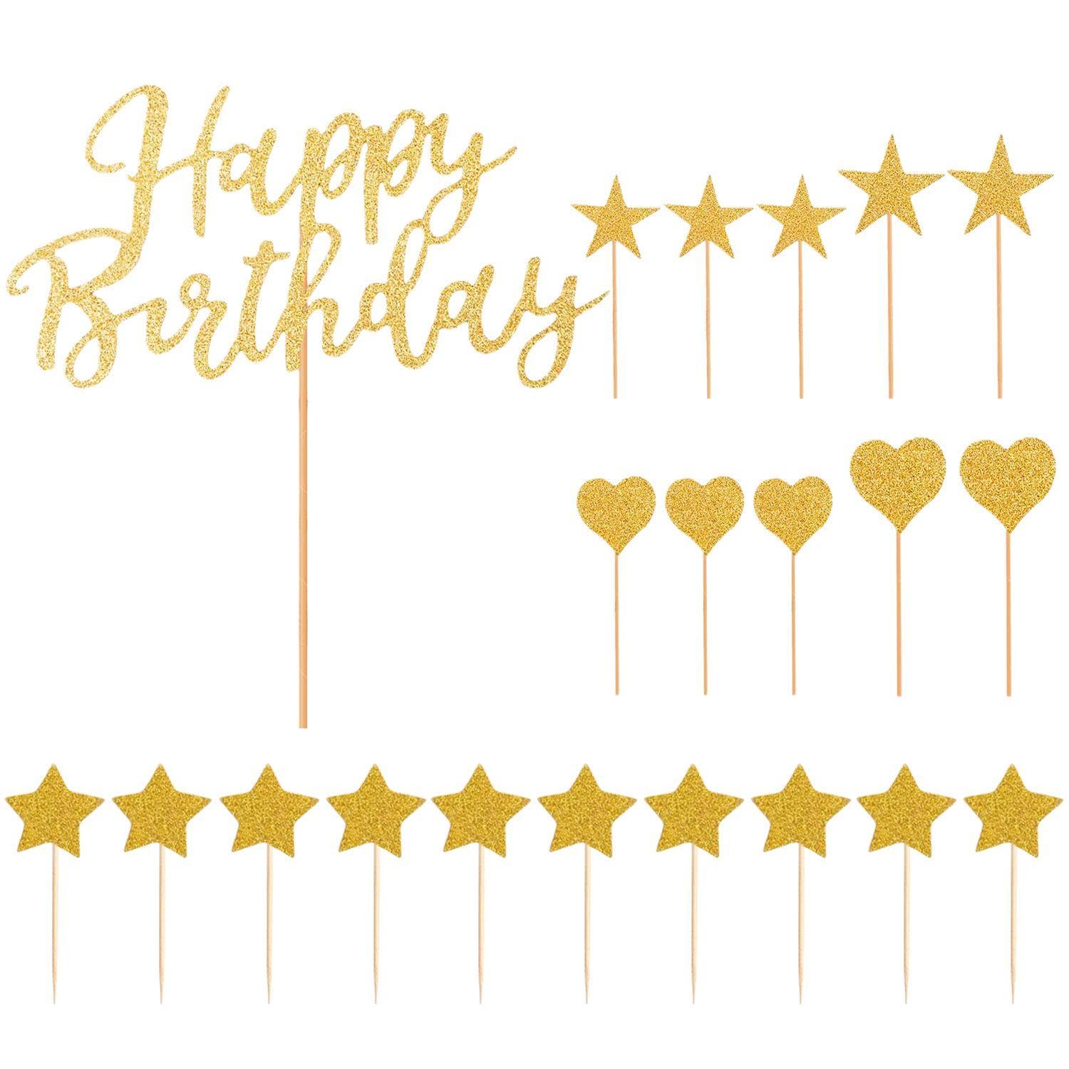 FFDHWU 21 Pieces Of Golden Birthday Inserts, Star Love Inserts, Cake Decorations, Cake Topper, Shiny Cake Inserts, Cake Accessories