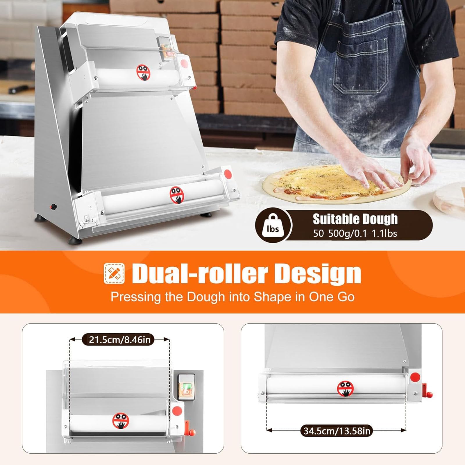 Macchina Professionale elettrica Automatica | per la preparazione e la stesura di pizze, da 3,9 a 11,8 pollici, 370 W, per stendere pizze e vari tipi di impasto per torte