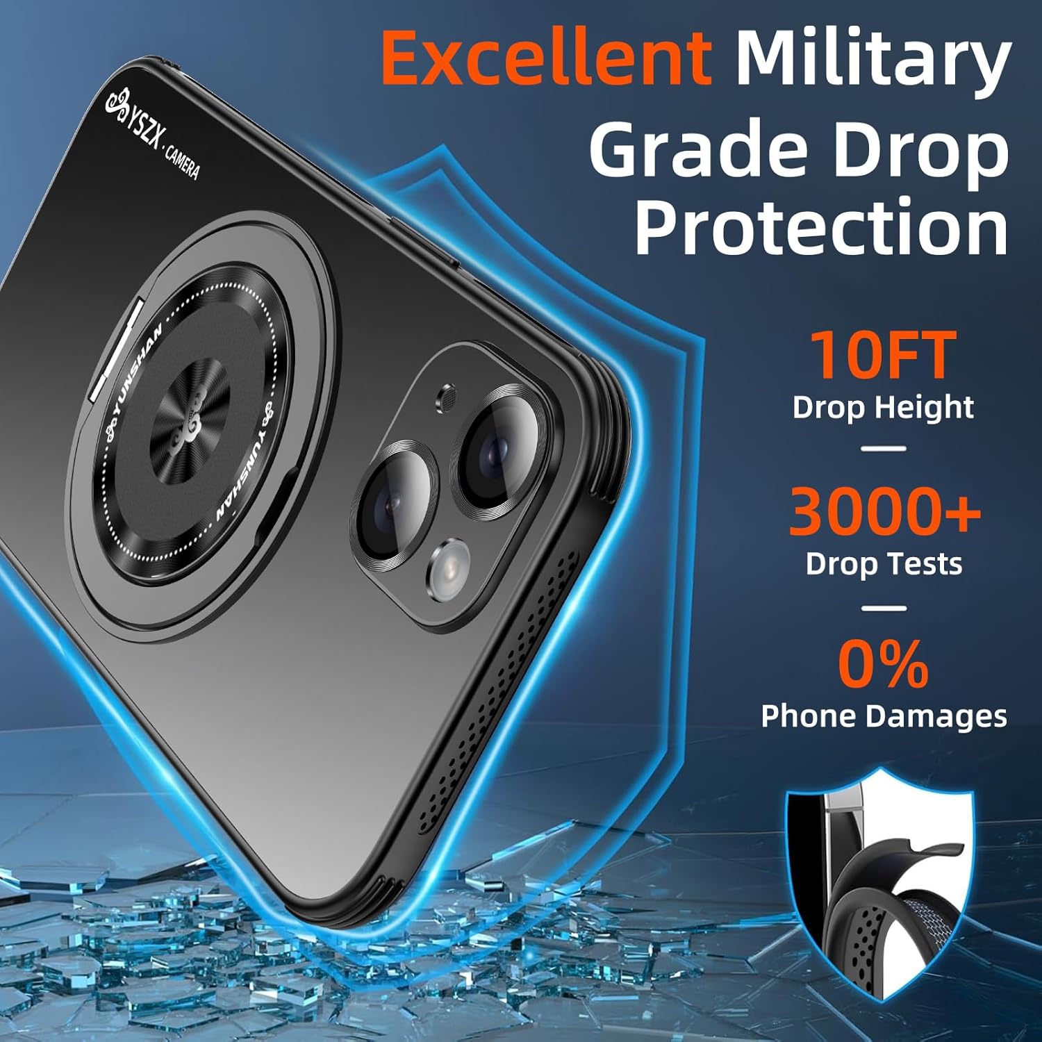 Magnetic Bracket Phone for iPhone 14 case (Military Grade Drop Protection)(Original Matte Finish)(Comes with Lens Glass Film and Metal Protection) (Black, iPhone 14 6.1)