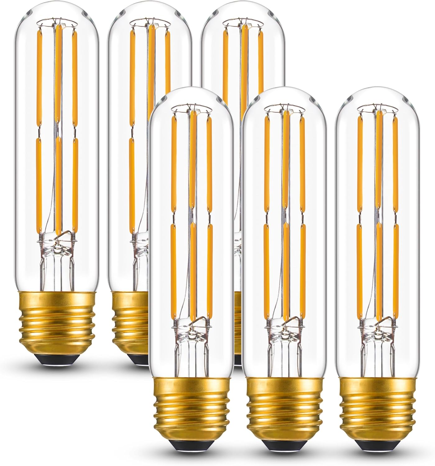 6W Dimmable T10 5inch LED Bulb E26 Light Bulb Equal 60 watt Long Led Light Bulb AC120V Warm White 2700K Edison 600LM for Rustic Pendant,Industrial Pipe,Wall sconces,Vanity 6Pack