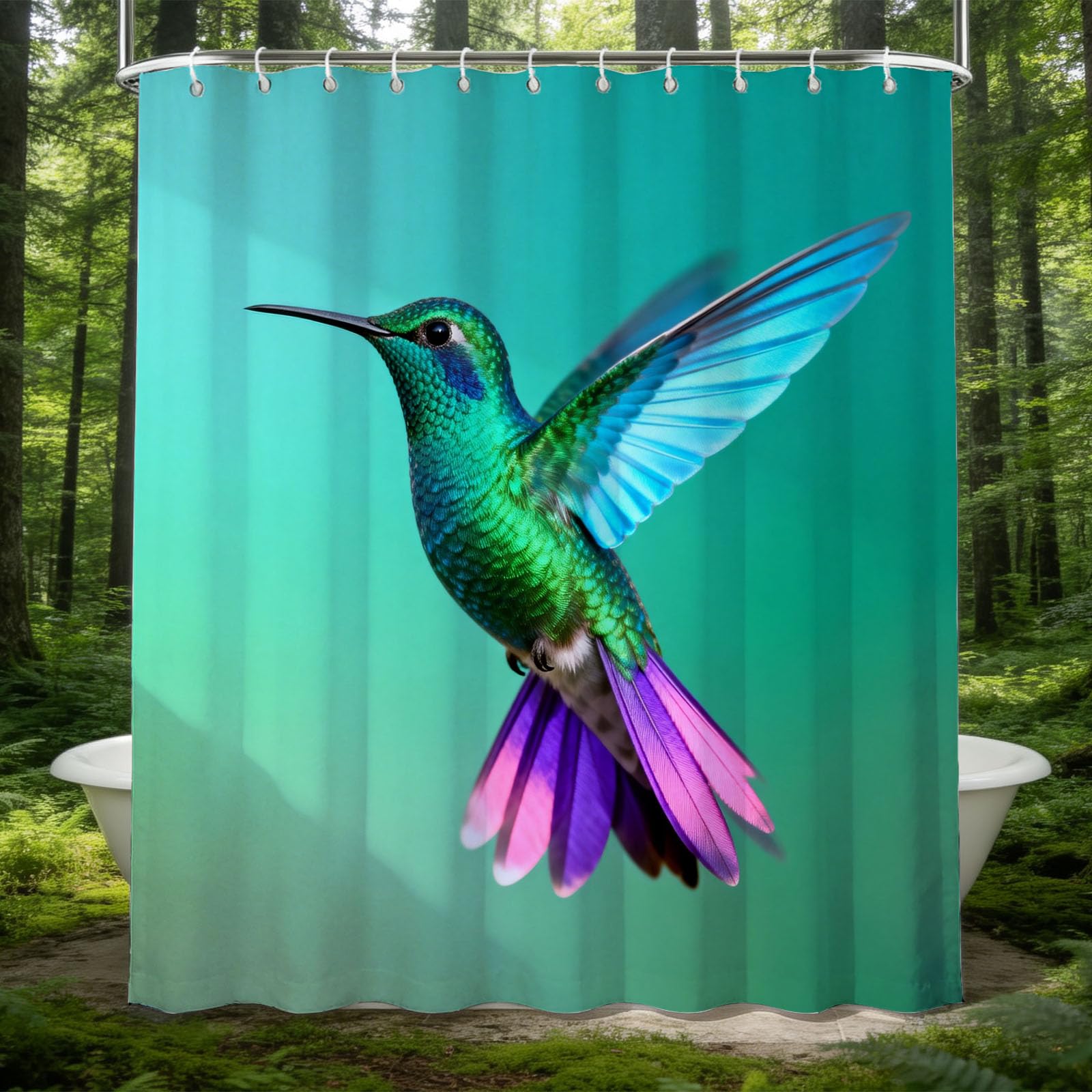 Hongduo 3D Hummingbird Shower Curtain for Stalls Bathtubs Tropical Birds Bathroom Decor Shower Curtain Set Polyester Fabric Waterproof 180x200cm/71X79 Inch with Hooks