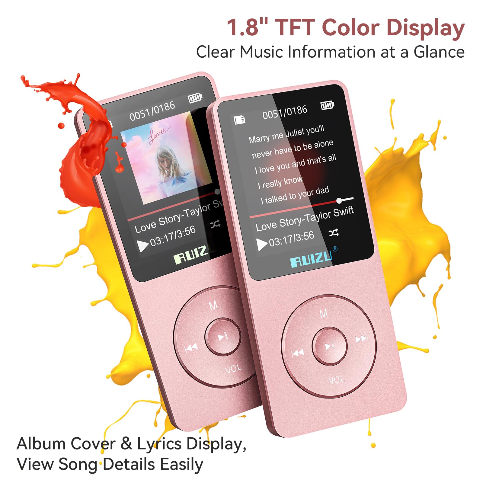 RUIZU Lettore MP3 64GB Bluetooth 5.3 Portatile con Tasti Fisici