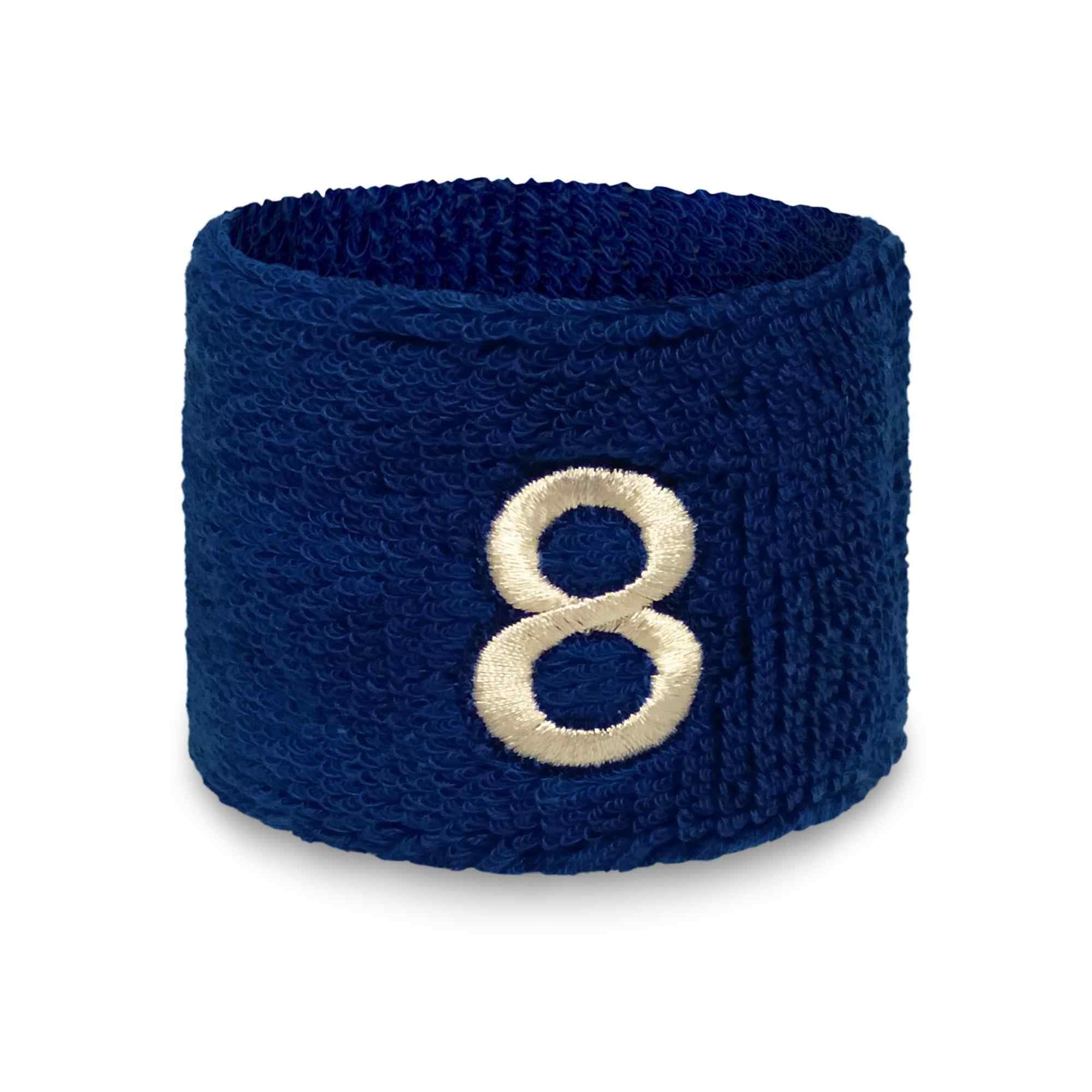 Couver Unisex Blue Sports/Athletic with Number Embroidery Sweat Wristband, Number 8, Short Length, 1 Piece