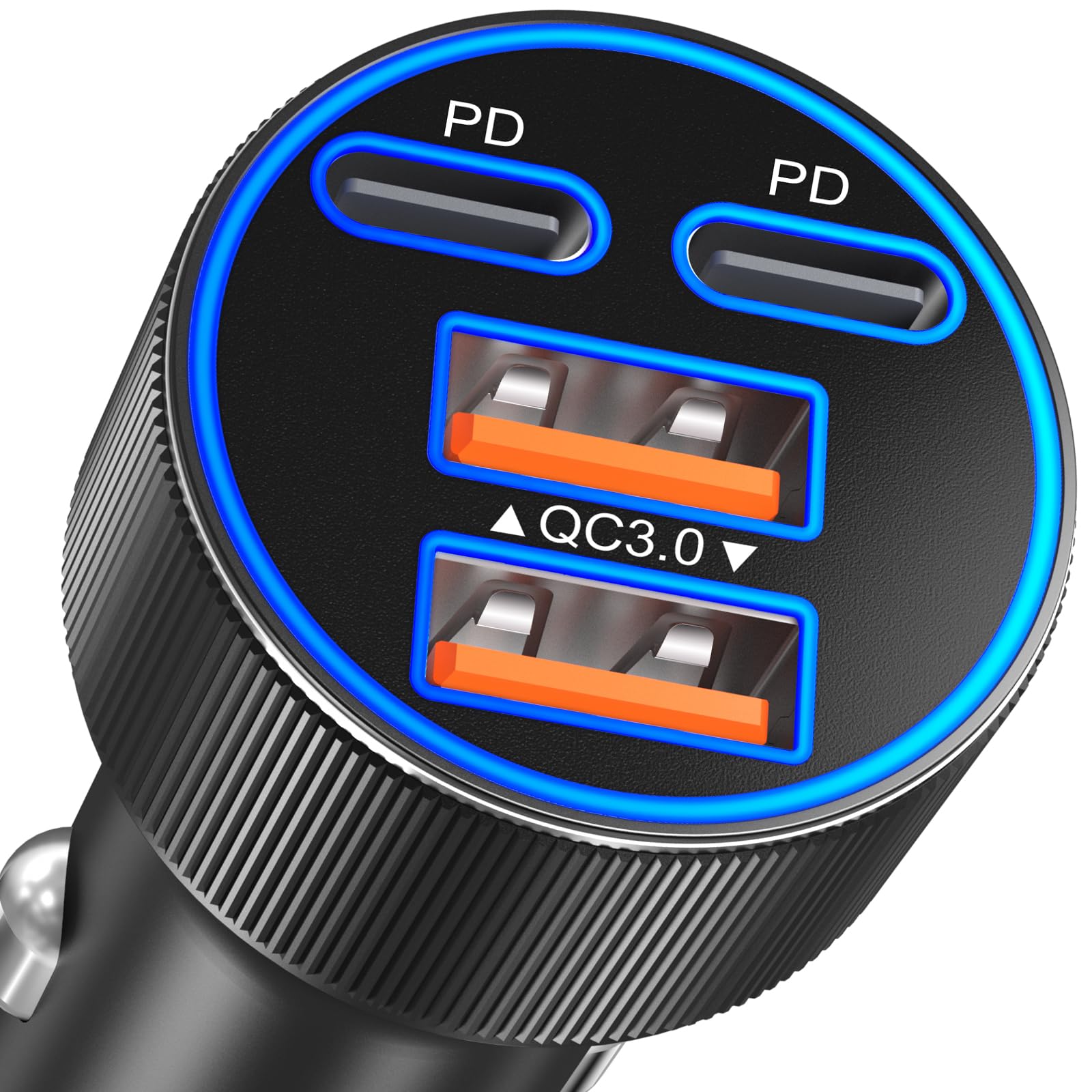 Ładowarka samochodowa USB C, ulepszona ładowarka samochodowa 90 W, 4-portowa, podwójna 12 V, USB-C i USB-A, wieloportowa ładowarka do telefonu QC 3.0/PD45W, super szybkie ładowanie, adapter do