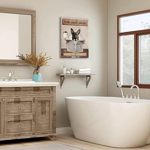 Miniatura 2 de Arte de pared de perro para baño, imágenes divertidas de perro en el inodoro, decoración de pared, letrero de baño, impresiones en lienzo