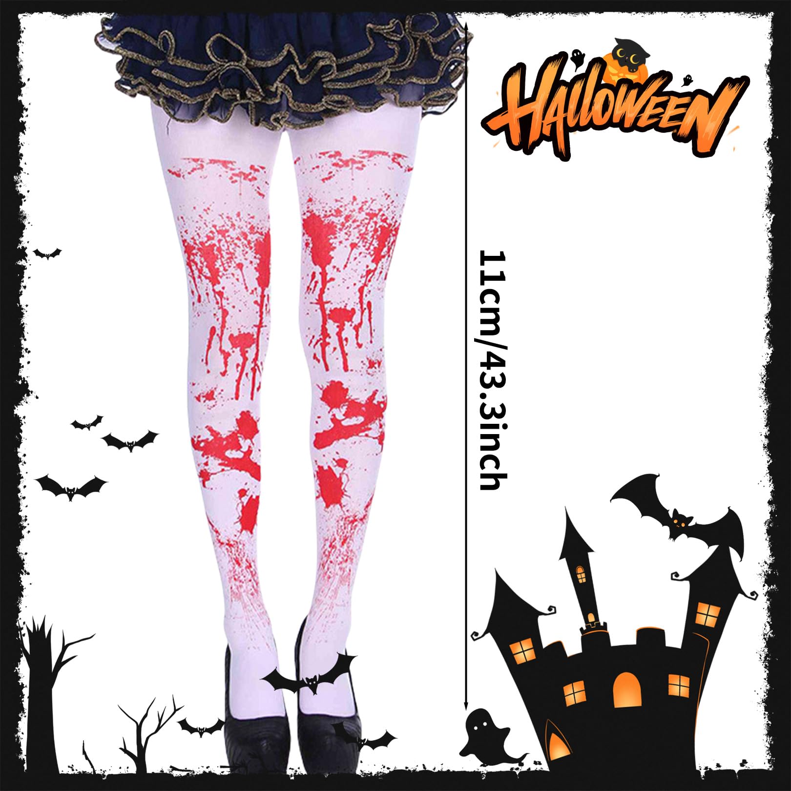 Halloween Tights for Women UK,Kids Adults Blood Stained Tights,Girls Zombie Cheerleader Horror Costume Fake Bloody Socks,White And Red Girl Nurse Leggings,for Haloween Clown Bride Costumes Accessories - Image 2