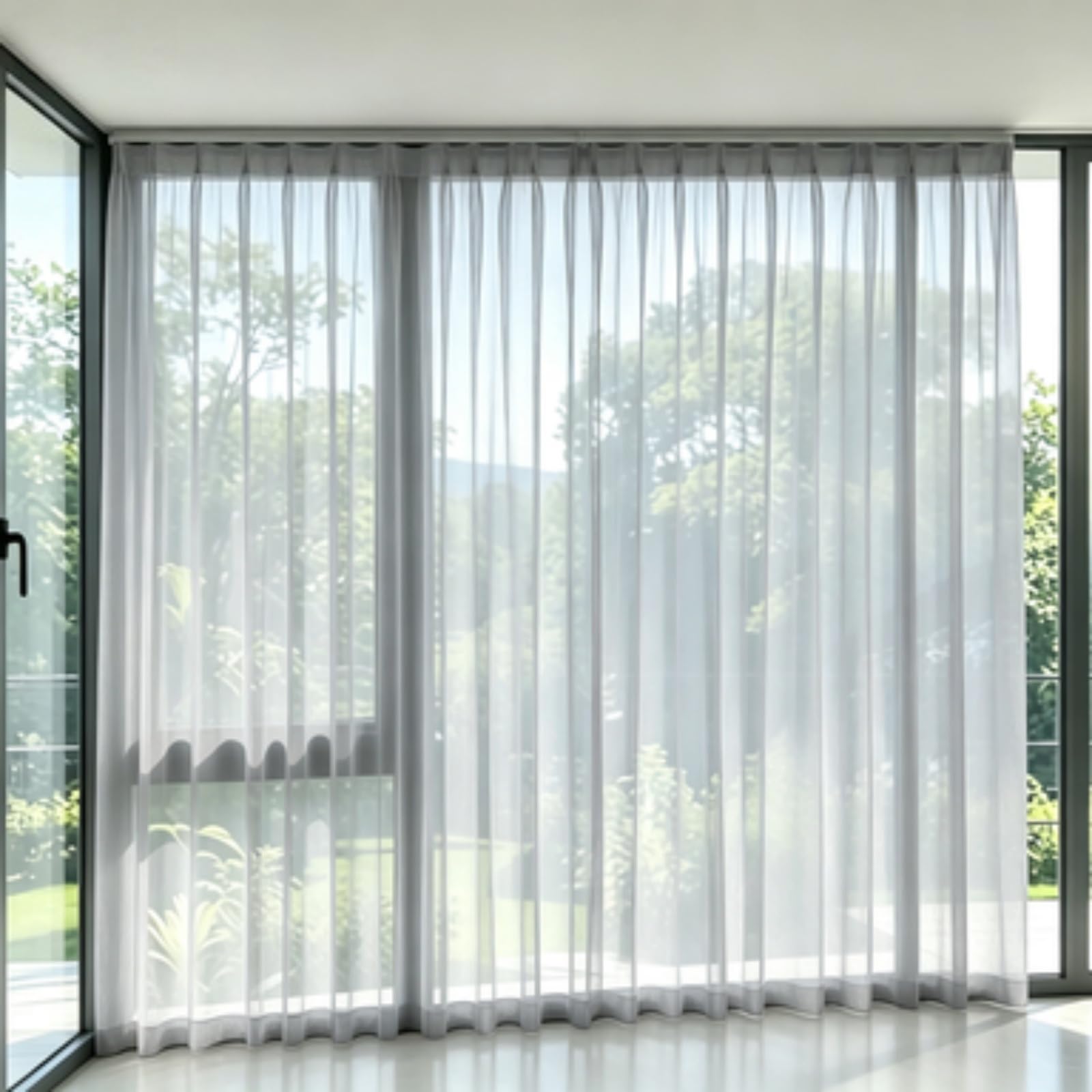 FEIJDON Sheer Curtains 145 x 195 cm Protect Privacy Net Curtain Window Sheer Curtain Panels, Elegant for Living Room Bedroom, Grey