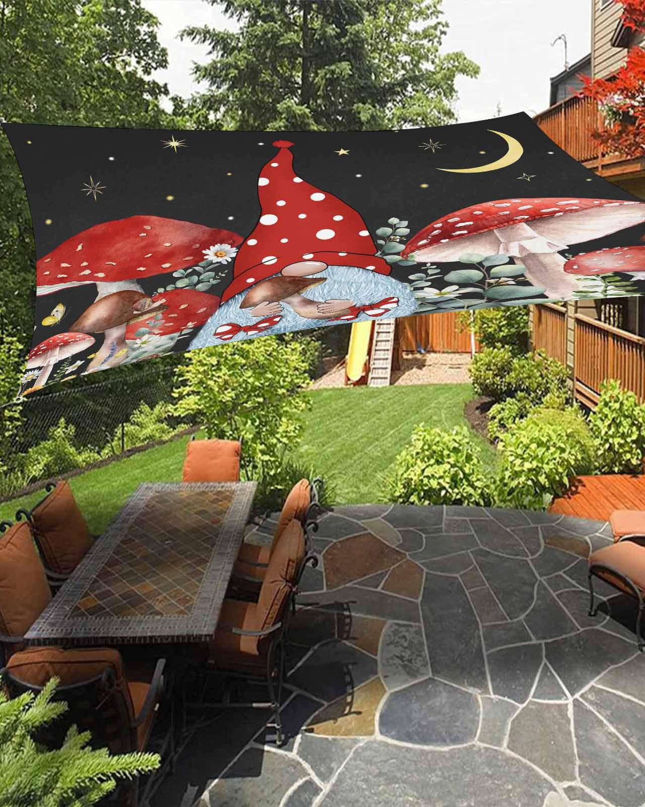 Boanket Sun Shade Sail 12' x 16', Mushroom Gnomes Sun Blocking Shades Privacy Outdoor Covering, Eucalyptus Leaves Night Starry Sky Black Shade Cloth for Patio Deck Terrace Garden Lawns Beach Backyard