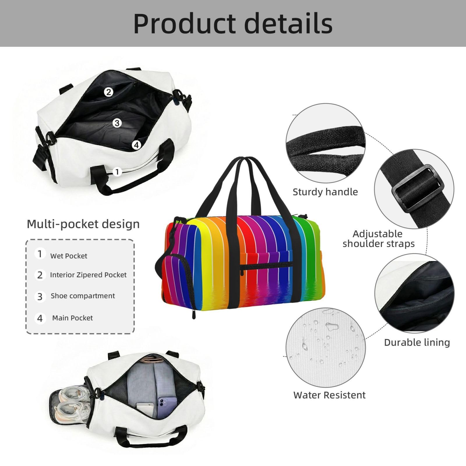 Tęczowe paski drukowane Ręczna torba sportowa crossbody Torba podróżna