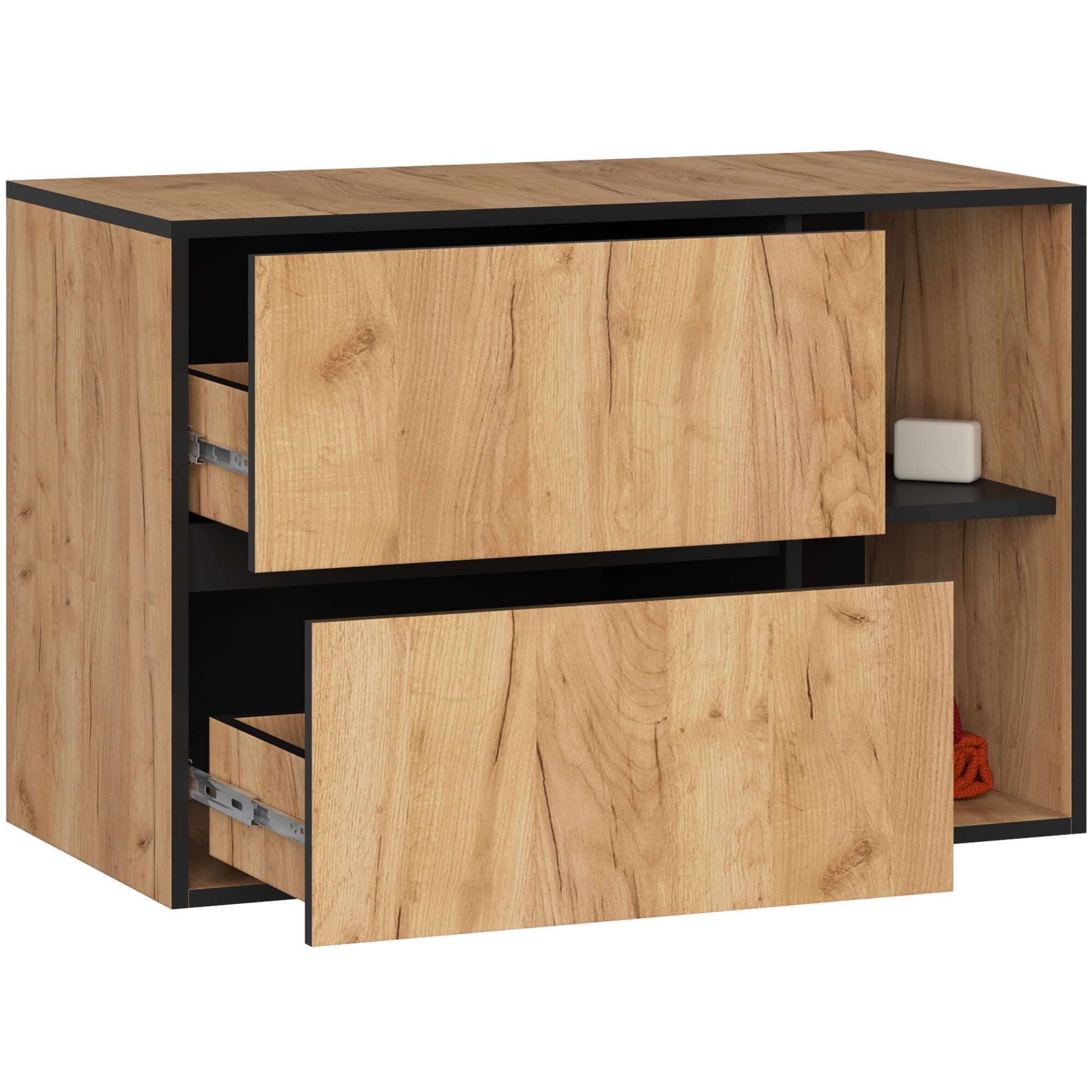 AKORD Meuble sous Vasque Salle de Bain VAMI 90 cm - sous-Lavabo Mural avec 2 Tiroirs - Rangement Pratique et Élegant - pour Vasque à Poser - 90x60x45,5 cm - Chêne Craft & Noir