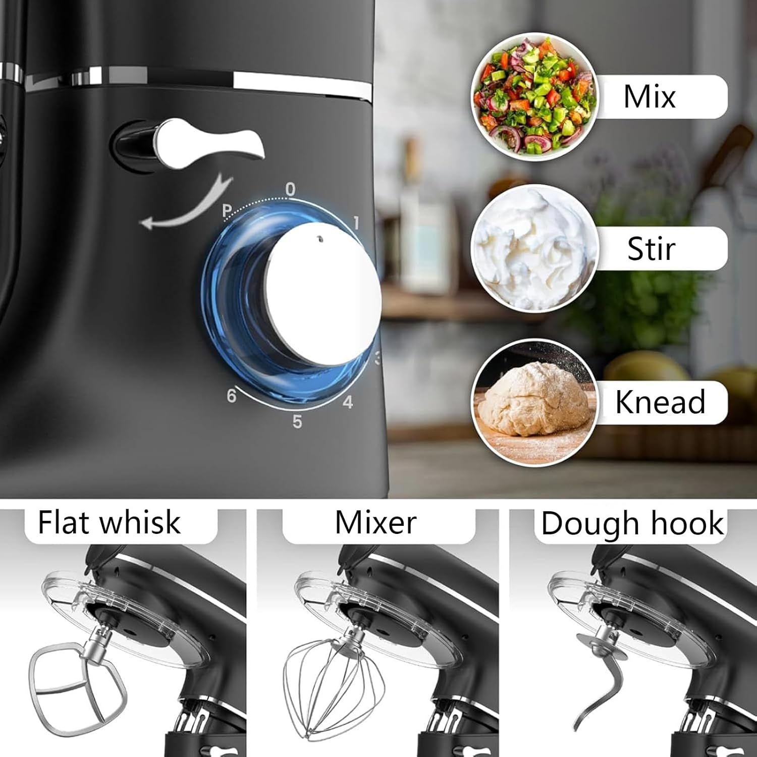 5 in 1 Multifunctional Stand Mixer 6 Speed Fermenta-Tion Electric Kitchen Mixe Dough Hook,Beater,Whisk,Food Mixer for Home Cooking and Juice Blending Red