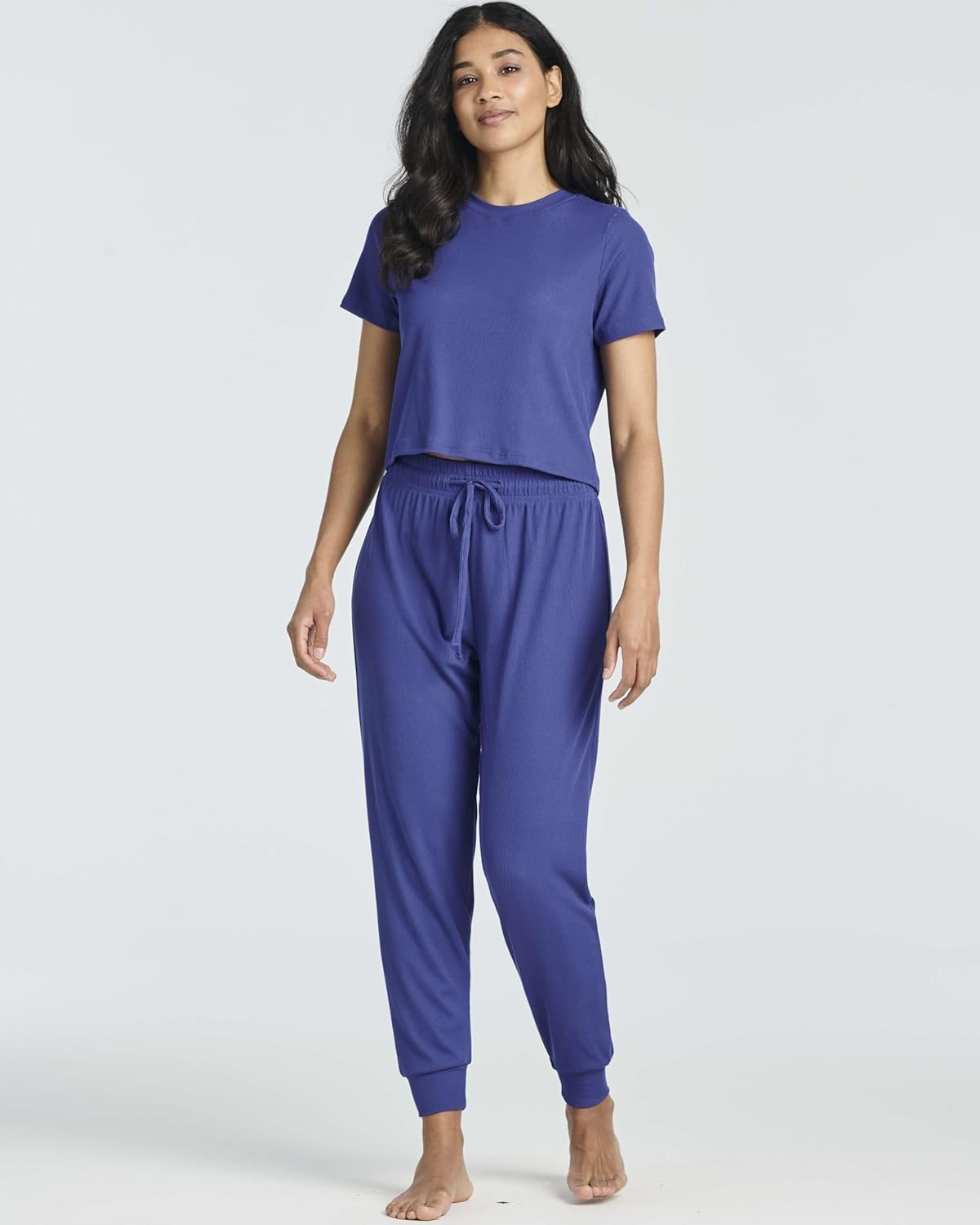 Real Essentials 2 Pack: Women's Ribbed Knit Lounge Sets – Short Sleeve Top with Jogger Sweatpants - Image 6