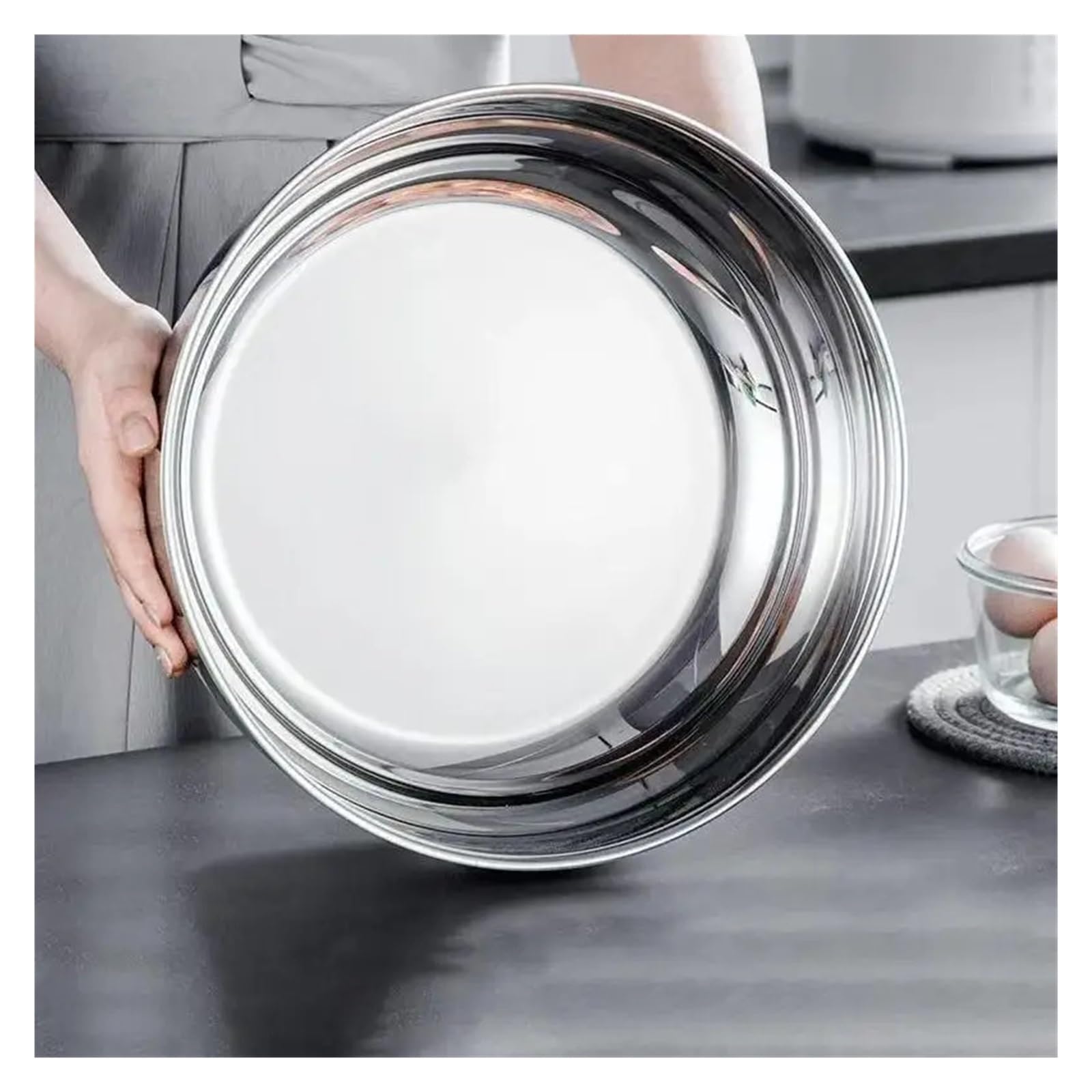 Cuenco Redondo de Acero Inoxidable for Mezclar, Cuenco Cocina Resistente al óxido(2pcs Silver)