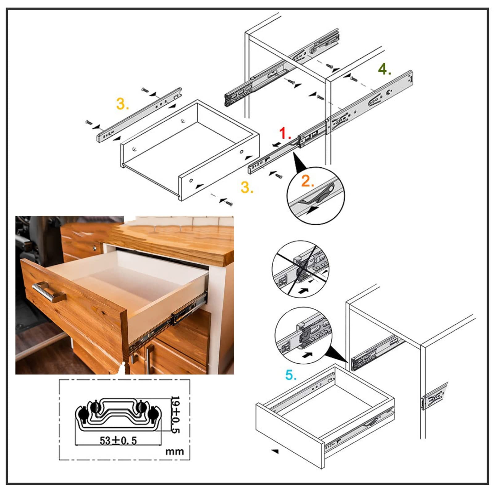 1 Paio di Guide per cassetti con Cuscinetti a Sfera per carichi Pesanti - Guide per cassetti ad Estrazione Totale da 300 mm 1200 mm - per Camper, Camion, distributori Automatici, attrezzatur